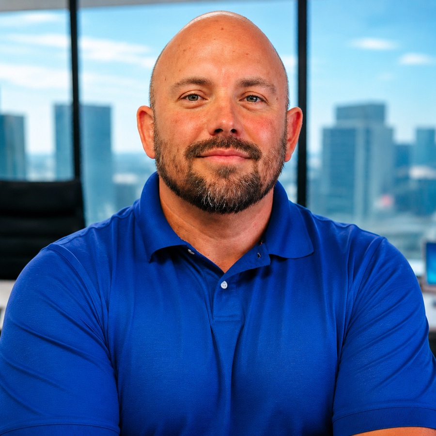 David Huff, independent insurance broker wearing a blue polo